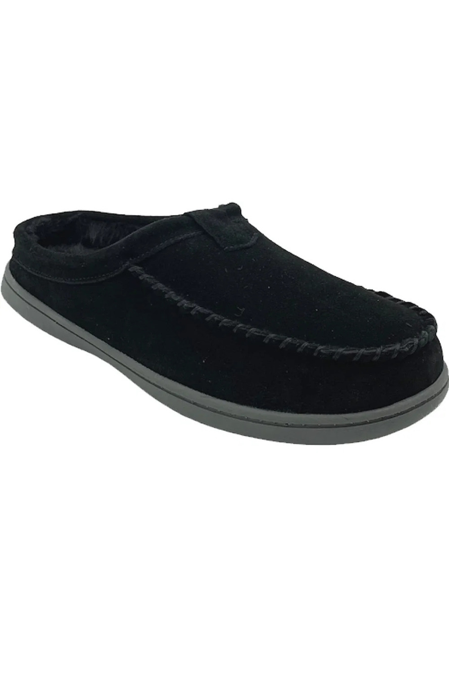 Clarks Suede Men's Faux-Fur Lined Clog Slippers Black - Medium